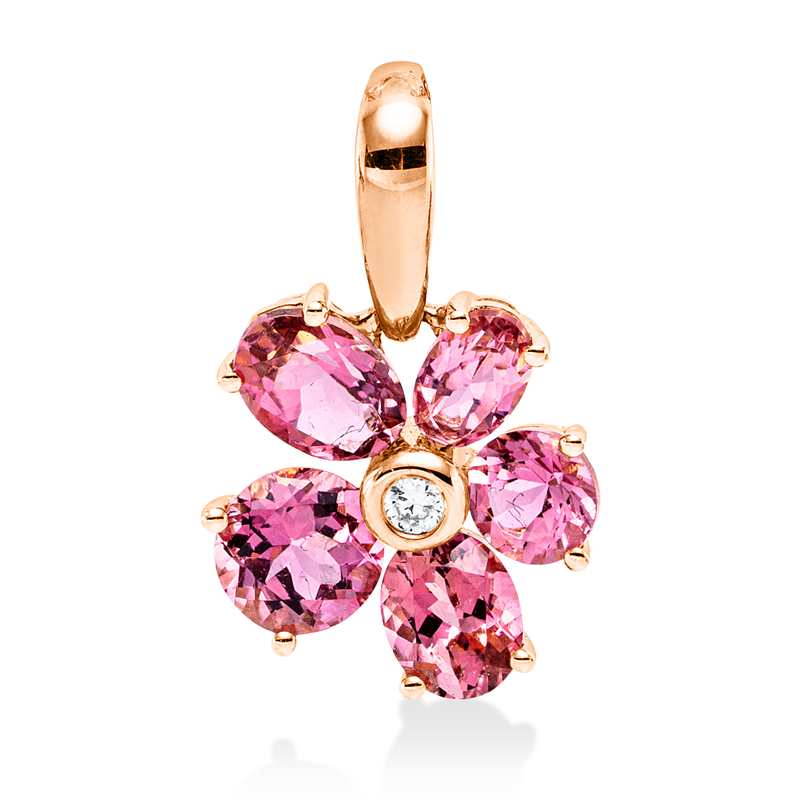 Image 90007168 - Anhänger 18 kt RG blume, mit Öse, 1 Brill. 0,02 ct, TW-si, 3 Turmalin 1,20 ct pink, 2 ...