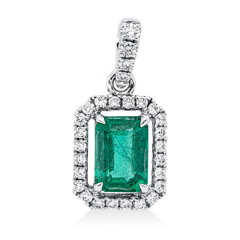 Image 90007171 - Anhänger 18 kt WG, mit Öse, 28 Brillanten 0,20 ct, TW-si, 1 Smaragd 0,92 ct ...