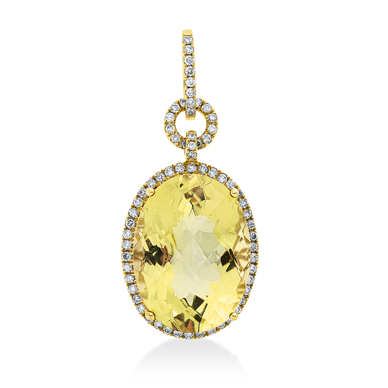 Image 90007183 - Anhänger 18 kt GG, mit Öse, 65 Brillanten 0,47 ct, W-si, 1 Lemonquarz 15,31 ct ...