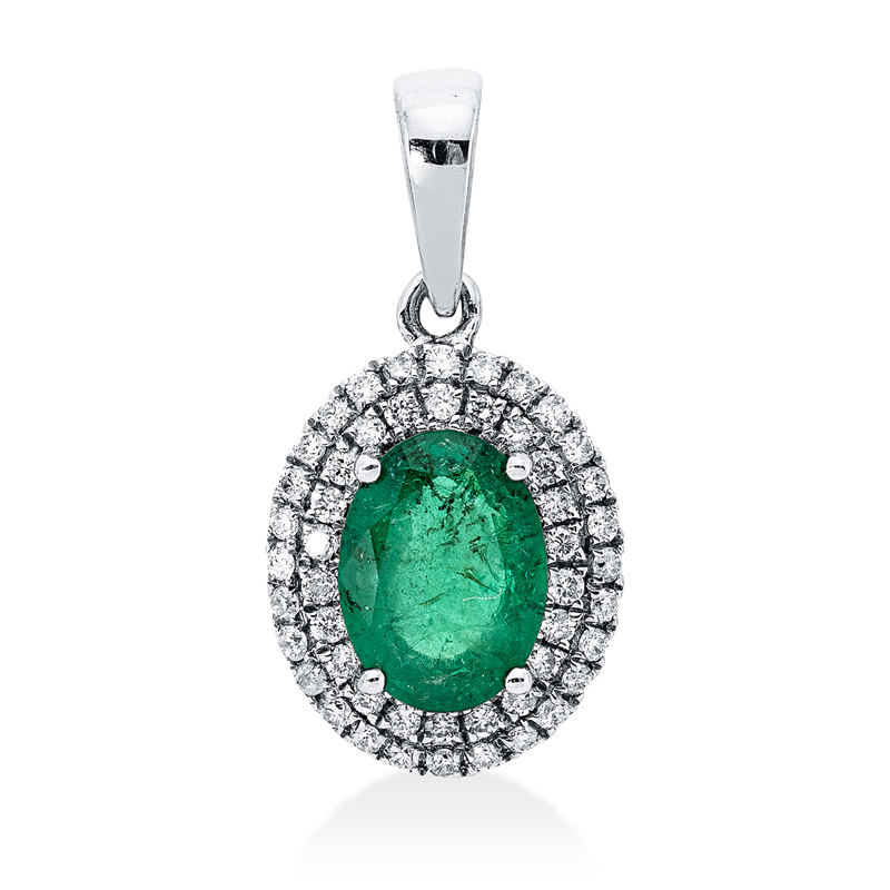 Image 90007184 - Anhänger 18 kt WG, mit Öse, 50 Brillanten 0,15 ct, TW-si, 1 Smaragd 0,93 ct grün, ...