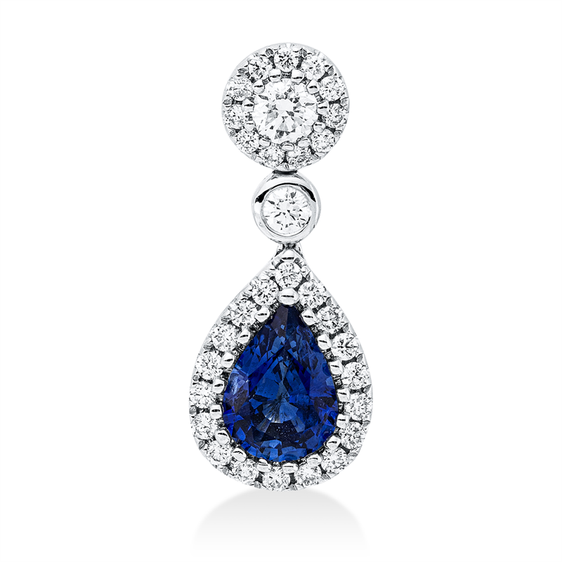 Image 90007187 - Anhänger 18 kt WG, 1 Brill. 0,10 ct, TW-si, 30 Brillanten 0,21 ct, TW-si, 1 Saphir 0,78 ...