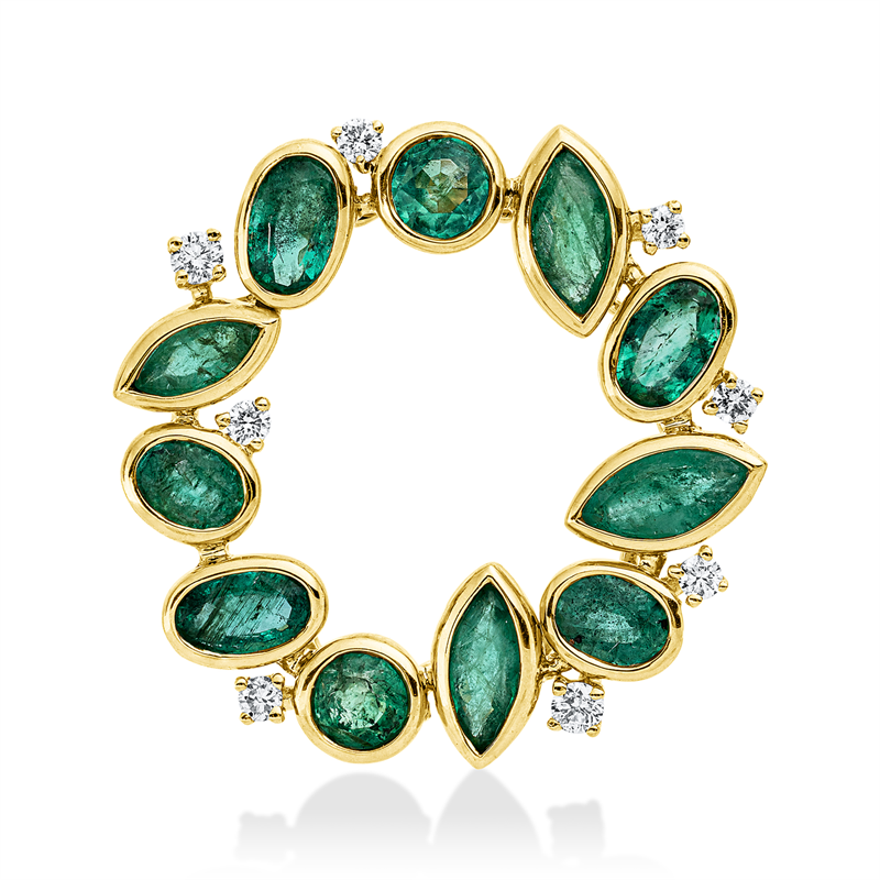 Image 90008576 - Anhänger 18 kt GG, 8 Brillanten 0,16 ct, TW-si, 5 Smaragde 1,24 ct grün, 4 Smaragde ...
