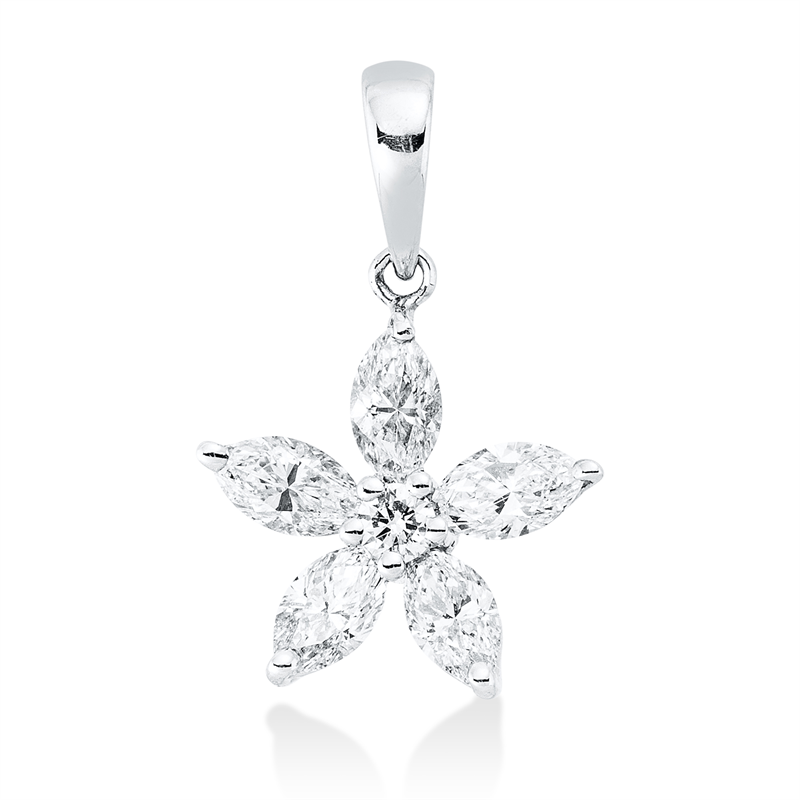 Image 90008577 - Anhänger 18 kt WG, mit Öse, 5 Navette 0,60 ct, TW-vsi, 1 Brill. 0,05 ct, TW-vsi/si, ...