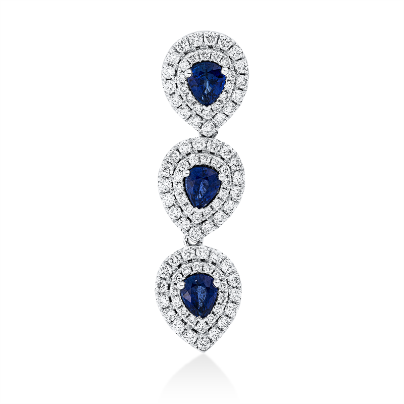 Image 90008587 - Anhänger 18 kt WG, 93 Brillanten 0,93 ct, TW-si, 3 Saphire 1,18 ct blau, H:33,9 mm, ...