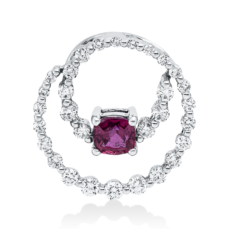 Image 90008588 - Anhänger 18 kt WG, 30 Brillanten 0,56 ct, TW-si, 1 Rubin 0,65 ct rot, H:17,5 mm, B:17,3 ...