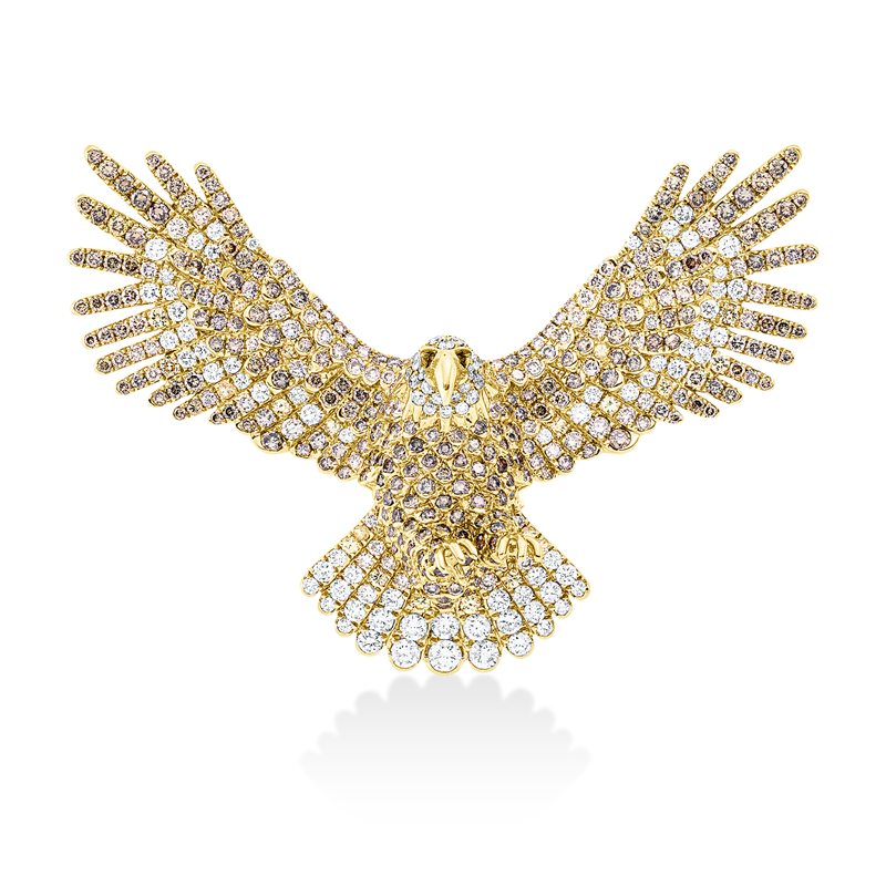Image 90008590 - Brosche 18 kt GG Adler, Fassung teils schwarz rhodinie, 115 Brillanten 1,78 ct, ...