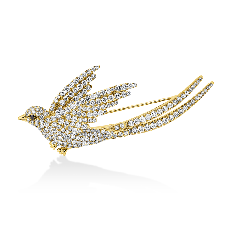 Image 90008592 - Brosche 18 kt GG Vogel, Fassung teils schwarz rhodinie, 268 Brillanten 5,10 ct, TW-vsi, 2 ...