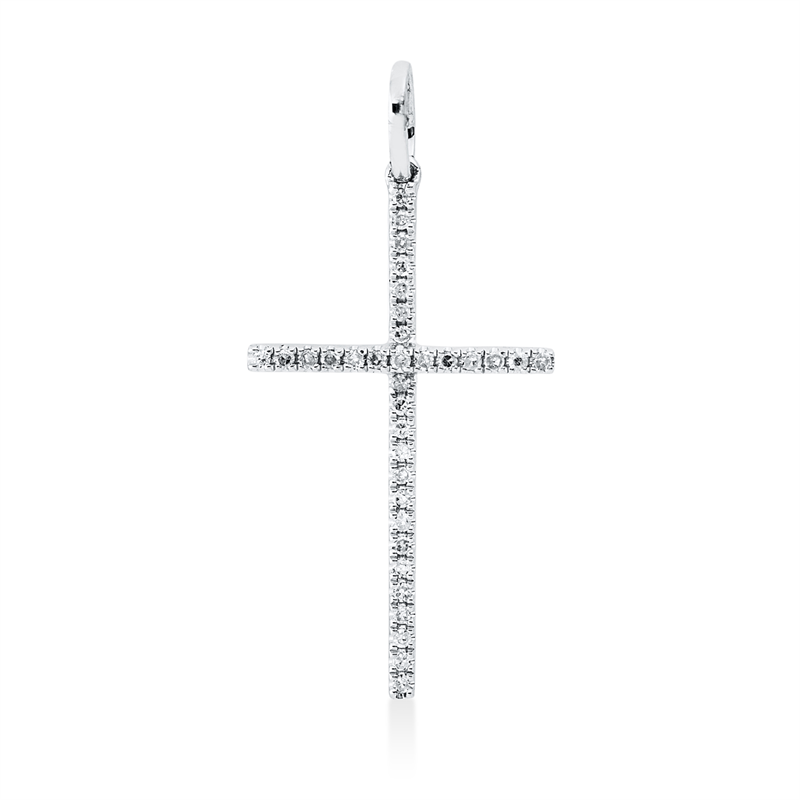 Image 90008598 - Anhänger 18 kt WG Kreuz, mit Öse, 34 Diamanten 0,08 ct, TW-pi, H:25,6 mm, B:12,2 mm, ...