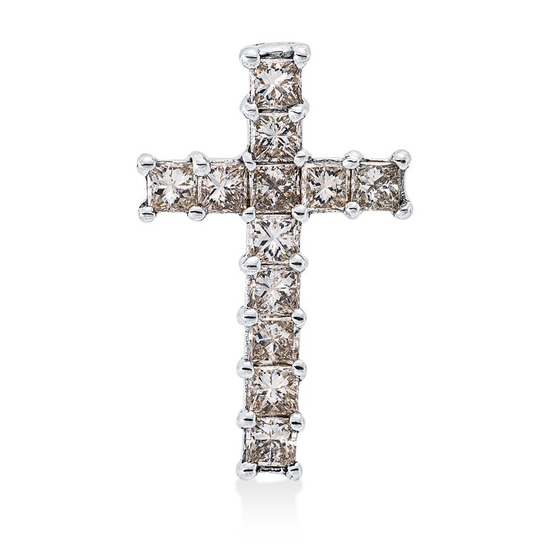 Image 90008604 - Anhänger 18 kt WG Kreuz, 12 Princ. 1,31 ct, braun, H:23,2 mm, B:14,5 mm, S:3,5 ...
