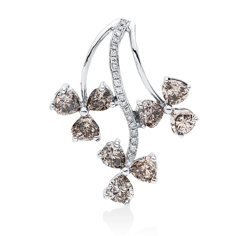 Image 90008608 - Anhänger 18 kt WG, 20 Brillanten 0,08 ct, F-si, 9 Fant-Schl. 3,10 ct, braun, H:28,1 mm, ...
