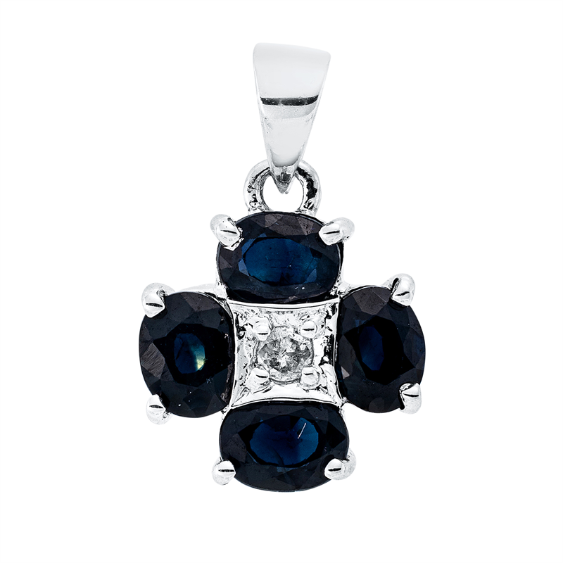Image 90008613 - Anhänger 18 kt WG, mit Öse, 1 Brill. 0,05 ct, W-pi, 4 Saphire 1,40 ct blau, H:14,7 mm, ...