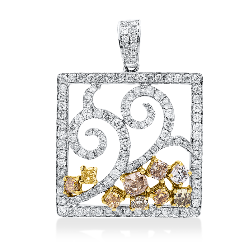 Image 90008616 - Anhänger 18 kt WG GG, mit Öse, 9 Fant-Schl. 1,35 ct, fancy-si, 122 Brillanten 1,49 ct, ...