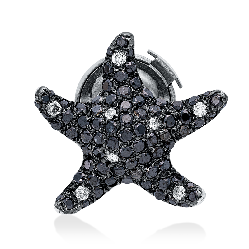 Image 90008619 - Brosche 18 kt WG Stern, Fassung teils schwarz rhodinie, 8 Brillanten 0,09 ct, F-pi, 79 ...