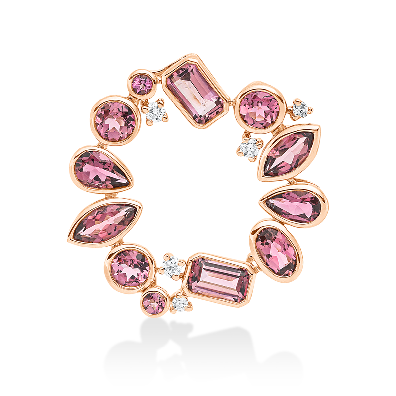 Image 90008645 - Anhänger 18 kt RG, 5 Brillanten 0,10 ct, TW-si, 7 Turmalin 2,00 ct pink, 5 Turmalin 0,70 ...