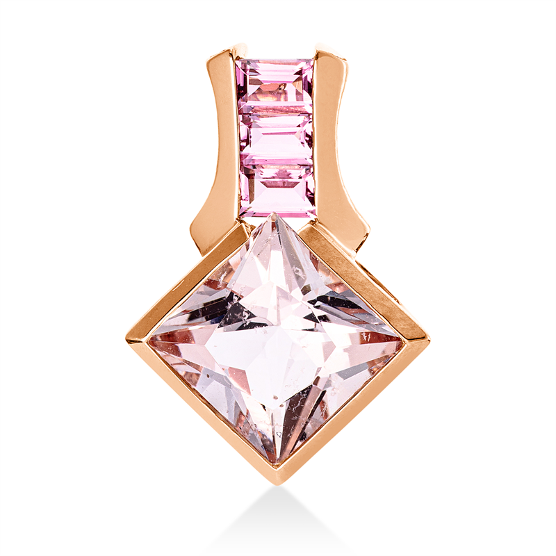 Image 90008648 - Anhänger 18 kt RG, 3 Turmalin 0,50 ct pink, 1 Morganit 3,26 ct pink, H:21,1 mm, B:14,6 ...
