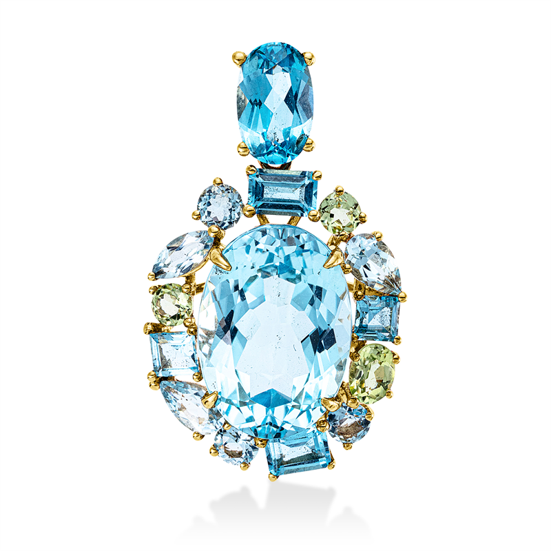 Image 90008649 - Anhänger 18 kt GG, 5 Topase 2,10 ct blau, 6 Topase 1,10 ct sky blue, 1 Topas 7,70 ct sky ...