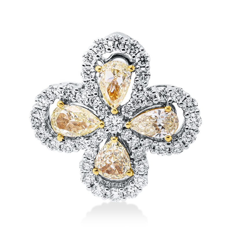 Image 90008653 - Anhänger 18 kt WG GG, 45 Brillanten 0,53 ct, TW-si, 4 Tropfen 0,88 ct, gelb, H:17,0 mm, ...