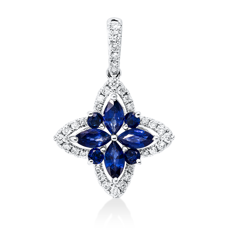 Image 90008654 - Anhänger 18 kt WG, mit Öse, 34 Brillanten 0,19 ct, TW-si, 4 Saphire 0,16 ct blau, 4 ...