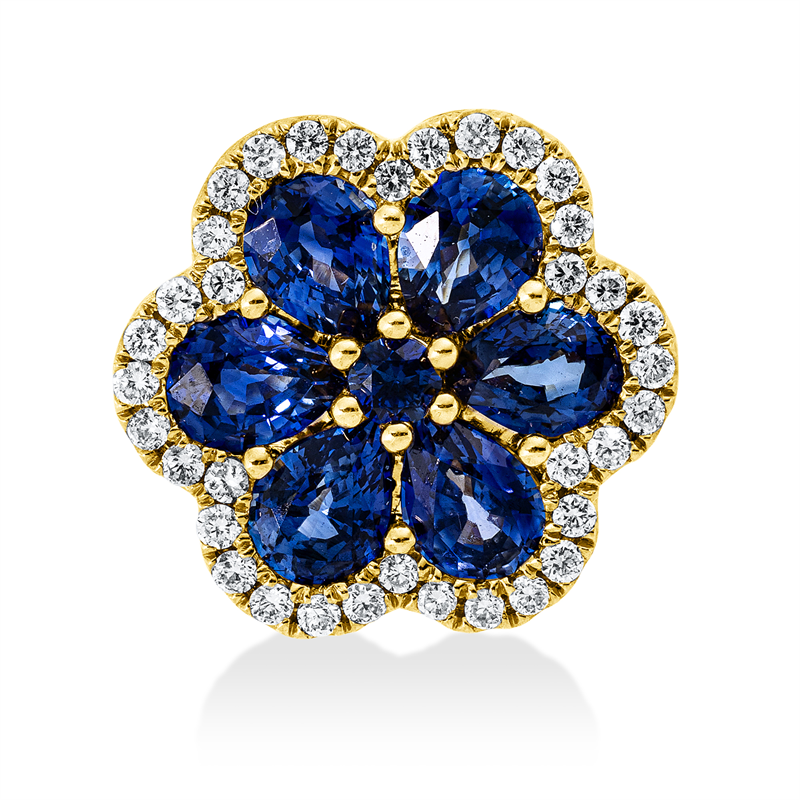 Image 90008656 - Anhänger 18 kt GG Blume/Blumen, 36 Brillanten 0,18 ct, TW-si, 1 Saphir 0,05 ct blau, 6 ...