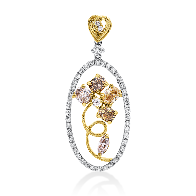Image 90008657 - Anhänger 18 kt WG GG RG, 46 Brillanten 0,45 ct, TW-si, 5 Fant-Schl. 0,76 ct, fancy, ...