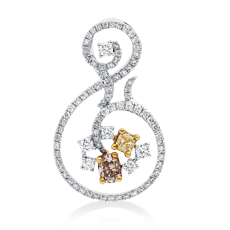 Image 90008658 - Anhänger 18 kt WG, 85 Brillanten 0,69 ct, TW-si, 2 Fant-Schl. 0,47 ct, fancy, H:27,9 mm, ...