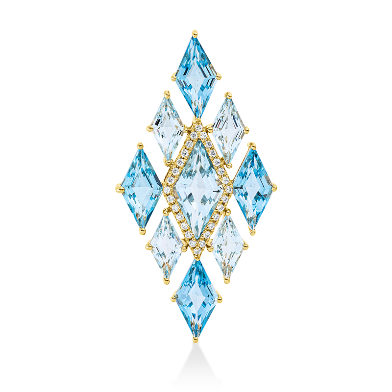Image 90008663 - Anhänger 18 kt GG, 28 Brillanten 0,12 ct, TW-si, 5 Topase 3,50 ct sky blue, 4 Topase ...