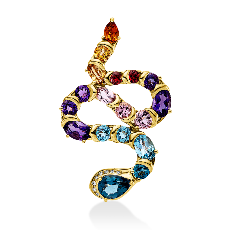 Image 90008666 - Anhänger 18 kt GG, 10 Brillanten 0,05 ct, TW-si, 2 Tsavorith 0,40 ct grün, 3 Topase ...