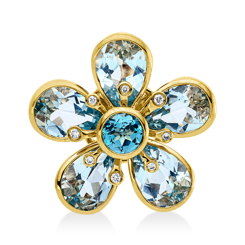 Image 90008672 - Anhänger 18 kt GG Blume, 8 Brillanten 0,04 ct, TW-si, 1 Topas 0,40 ct blau, 5 Topase ...