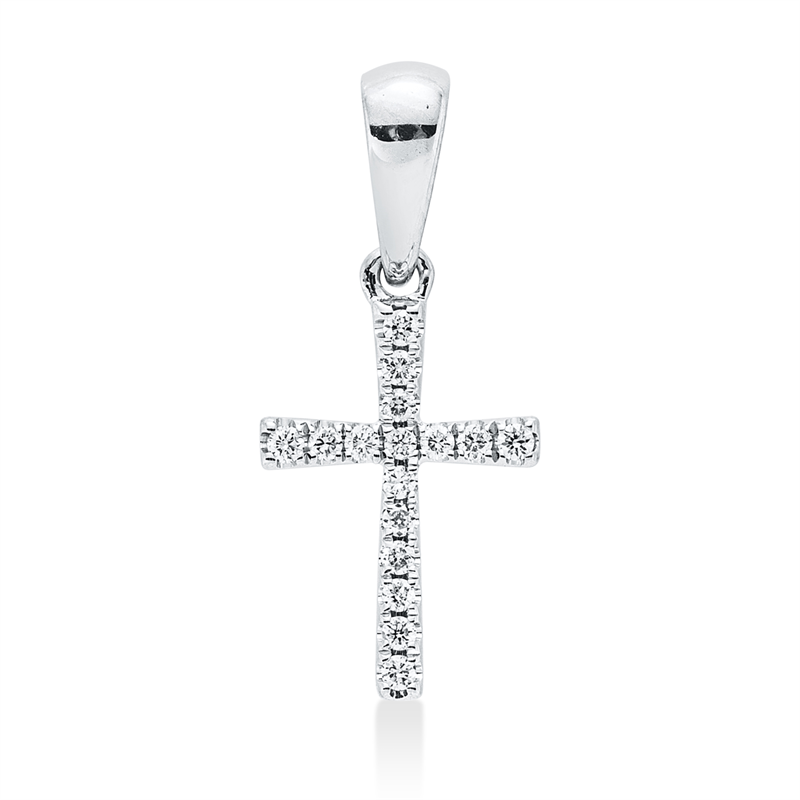 Image 90008676 - Anhänger 18 kt WG Kreuz, mit Öse, 16 Brillanten 0,06 ct, W-si, H:16,5 mm, B:7,2 mm, ...