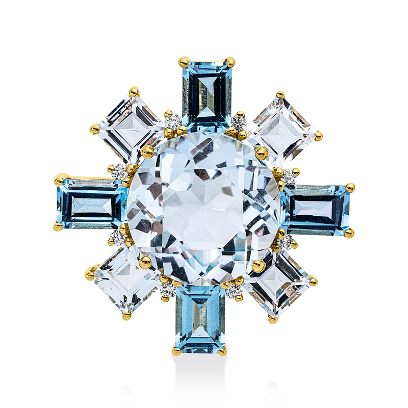 Image 90008698 - Anhänger 18 kt GG, 8 Brillanten 0,08 ct, TW-si, 4 Topase 1,90 ct sky blue, 1 Topas 6,50 ...