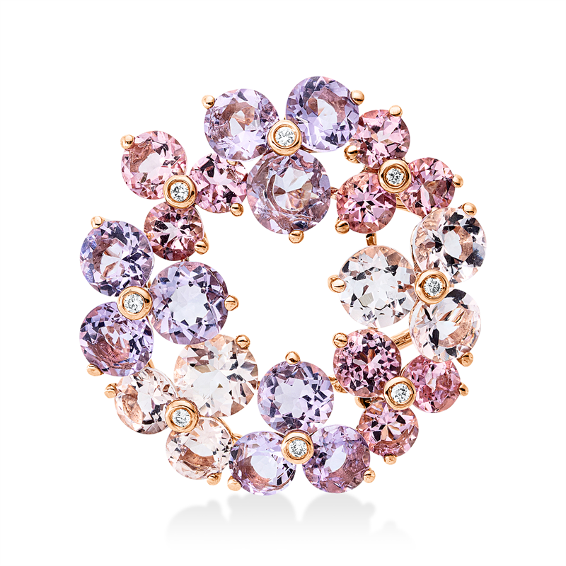 Image 90008699 - Brosche 18 kt RG, brooch & pendant, 8 Brillanten 0,06 ct, TW-si, 6 Morganit 2,10 ct rosa, ...