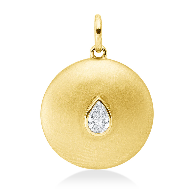 Image 90008705 - Anhänger Zarge 14 kt GG, mattiert , mit Öse, 1 Tropfen 0,23 ct, TW-vsi, H:23,7 mm, ...