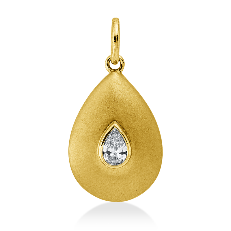 Image 90008706 - Anhänger Zarge 14 kt GG, mattiert , mit Öse, 1 Tropfen 0,21 ct, TW-vsi, H:23,8 mm, ...