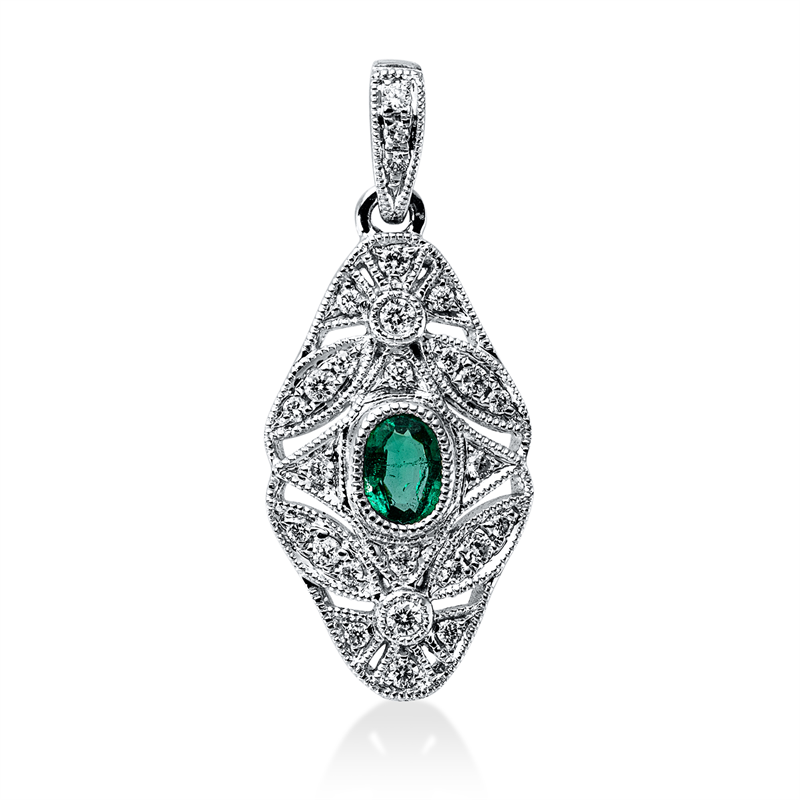 Image 90008711 - Anhänger 18 kt WG, mit Öse, 27 Brillanten 0,12 ct, I-si/pi, 1 Smaragd 0,13 ct grün, ...