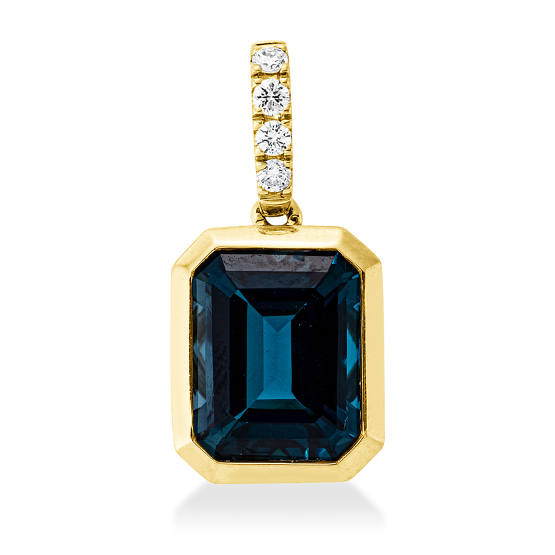 Image 90008713 - Anhänger Zarge 18 kt GG, mit Öse, 4 Brillanten 0,10 ct, TW-si, 1 Blautopas 4,30 ct ...