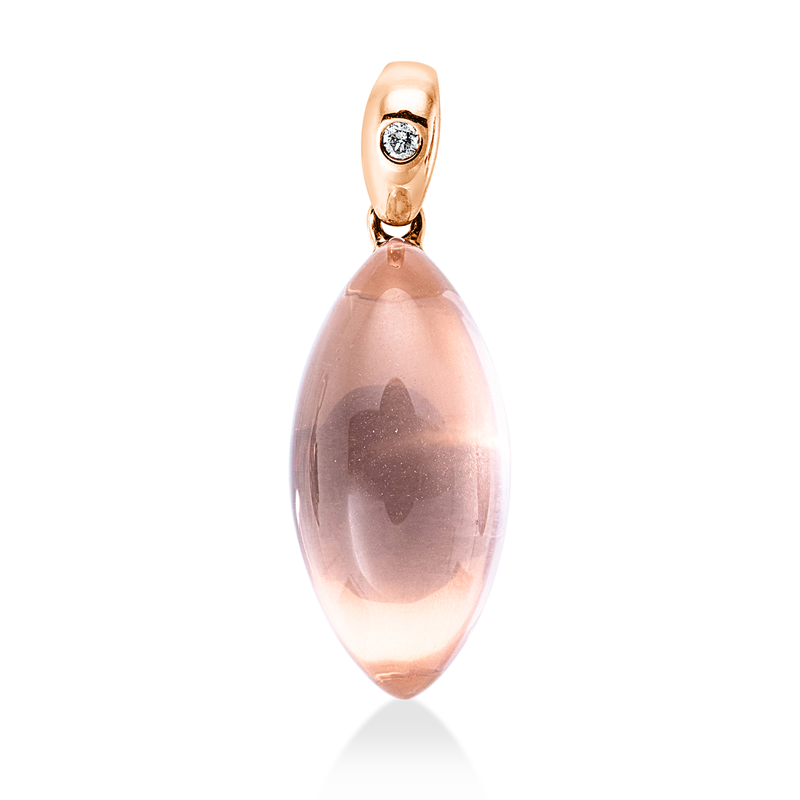 Image 90008718 - Anhänger 14 kt RG, mit Öse, 1 Brill. 0,01 ct, TW-si, 1 Rosenquarz 6,17 ct rosé, H:23,2 ...
