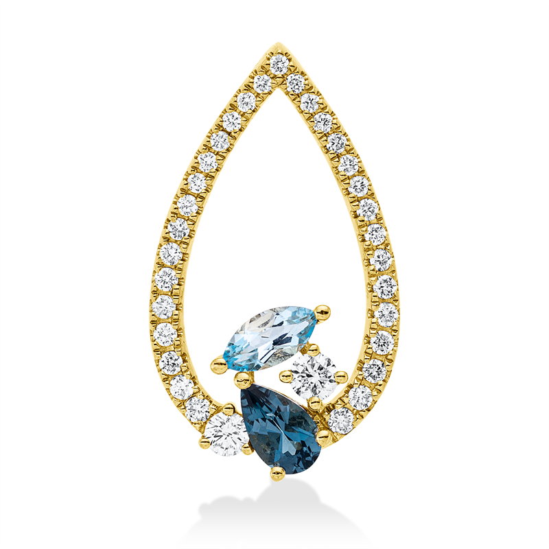Image 90008726 - Anhänger 14 kt GG Tropfen, 2 Brillanten 0,08 ct, W-si/pi, 31 Brillanten 0,18 ct, ...