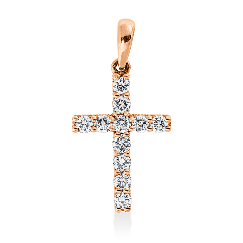 Image 90008729 - Anhänger 14 kt RG Kreuz, 11 Brillanten 0,47 ct, W-si/pi, H:23,5 mm, B:12,0 mm, S:2,6 ...