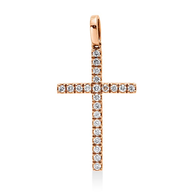 Image 90008733 - Anhänger 14 kt RG Kreuz, 22 Brillanten 0,32 ct, W-si, H:31,8 mm, B:16,0 mm, S:2,3 ...