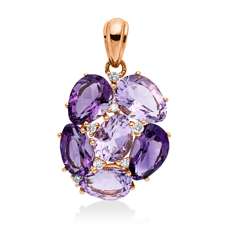 Image 90008765 - Anhänger 18 kt RG, mit Öse, 7 Brillanten 0,11 ct, TW-si, 3 Amethyste 3,00 ct pink, 3 ...