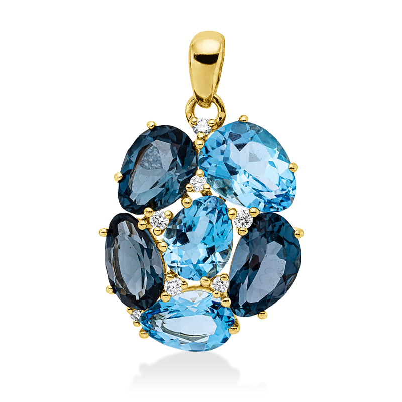 Image 90008766 - Anhänger 18 kt GG, mit Öse, 7 Brillanten 0,11 ct, TW-si, 3 Topase 3,80 ct blau, 3 ...