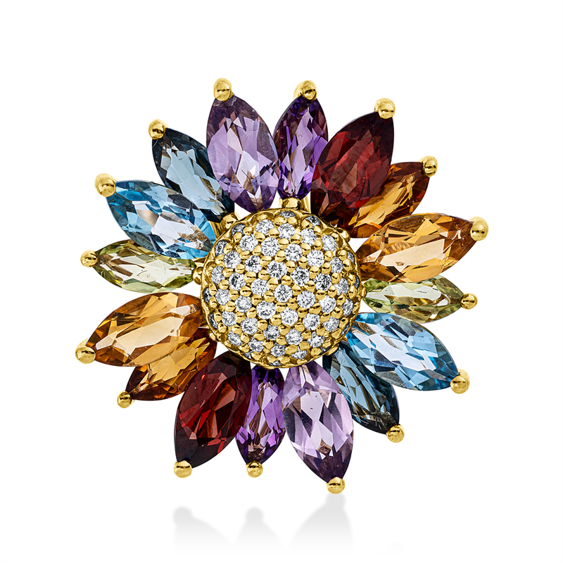 Image 90008770 - Anhänger 18 kt GG, 49 Brillanten 0,22 ct, TW-si, 16 Farbsteine 5,20 ct multicolor, S:7,6 ...