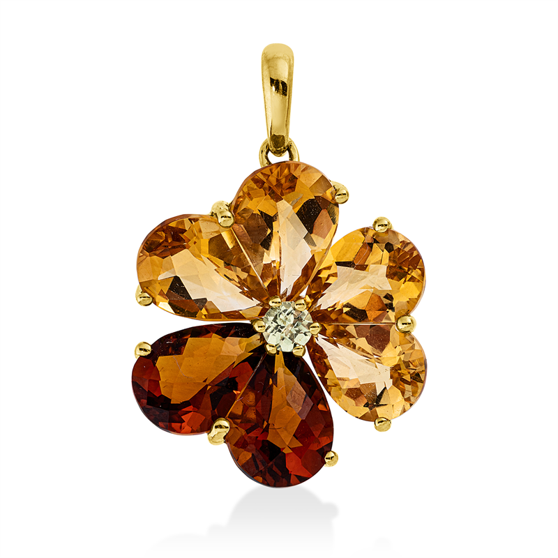 Image 90008772 - Anhänger 18 kt GG, mit Öse, 4 Citrin 4,50 ct gelb, 2 Citrin 2,50 ct mandarin, 1 Peridot ...