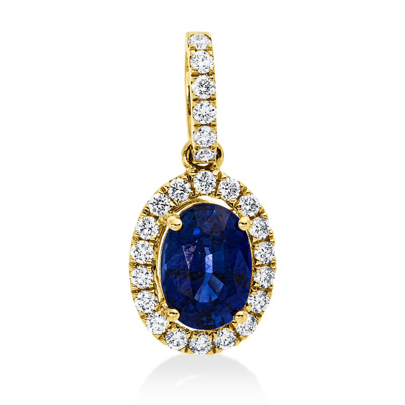 Image 90008783 - Anhänger 18 kt GG, mit Öse, 24 Brillanten 0,20 ct, TW-si, 1 Saphir 1,09 ct blau, H:17,5 ...