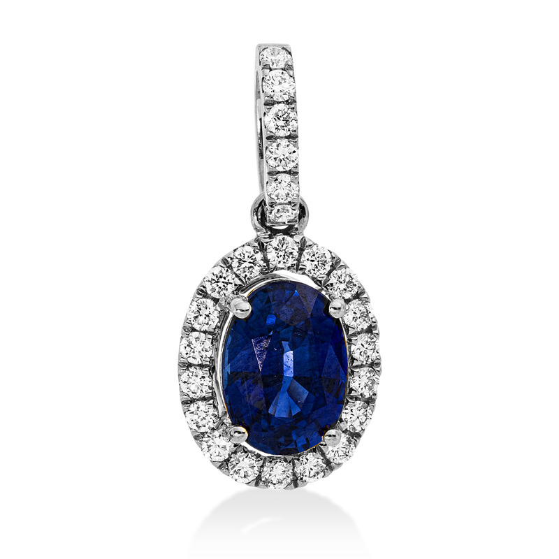 Image 90008784 - Anhänger 18 kt WG, mit Öse, 24 Brillanten 0,20 ct, TW-si, 1 Saphir 0,97 ct blau, H:17,5 ...