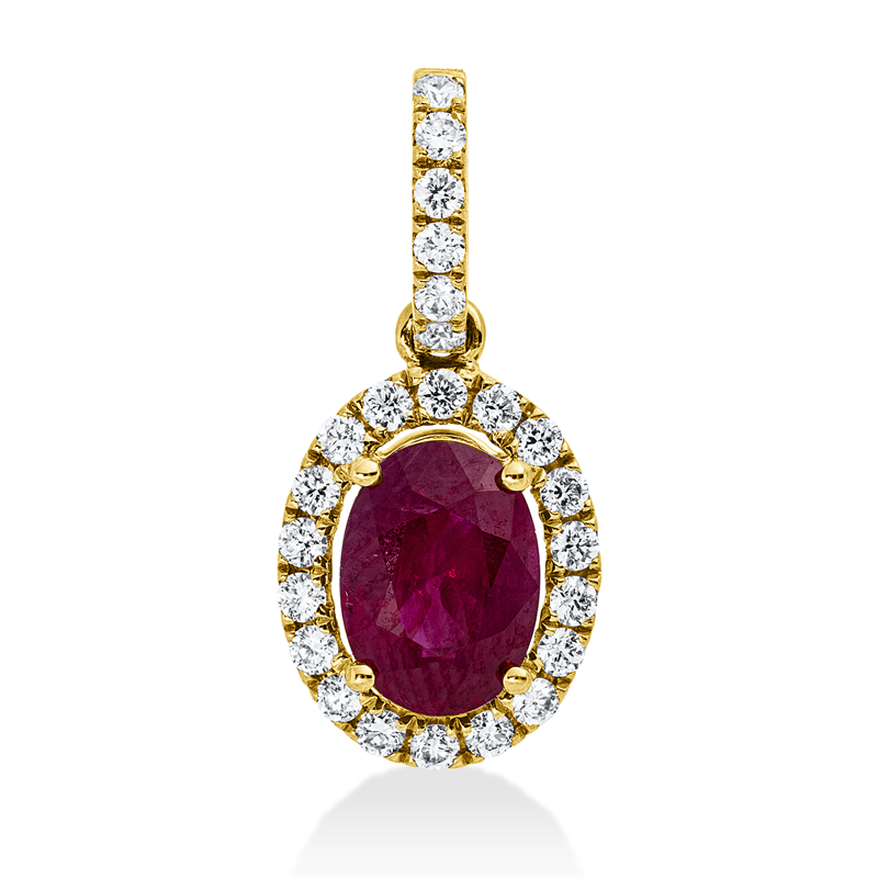 Image 90008785 - Anhänger 18 kt GG, mit Öse, 24 Brillanten 0,20 ct, TW-si, 1 Rubin 1,01 ct rot, H:17,8 ...