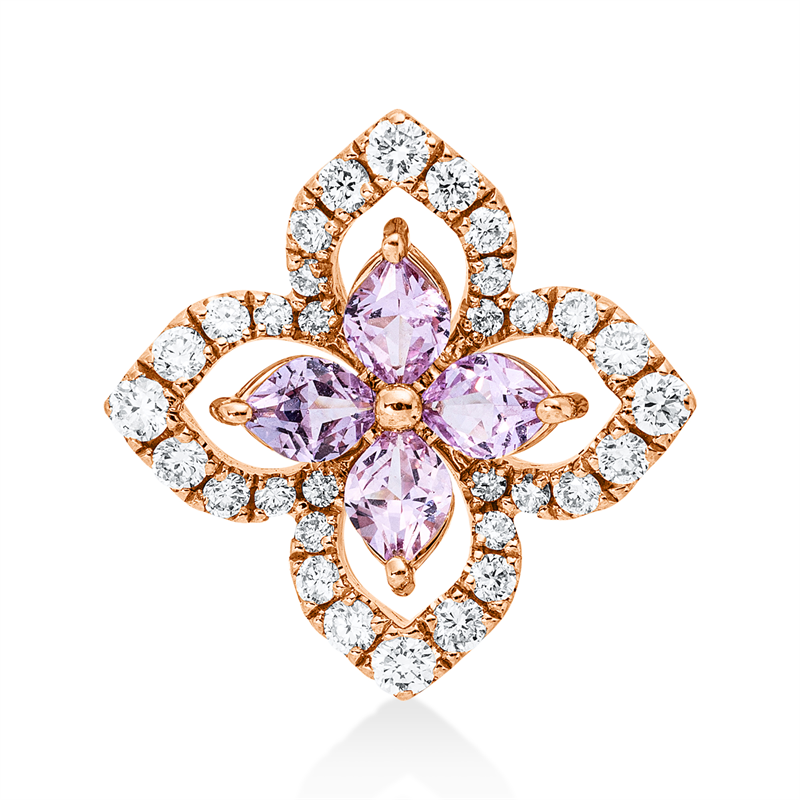 Image 90008786 - Anhänger 18 kt RG, 32 Brillanten 0,22 ct, TW-si, 4 Saphire 0,36 ct pink, H:13,7 mm, ...