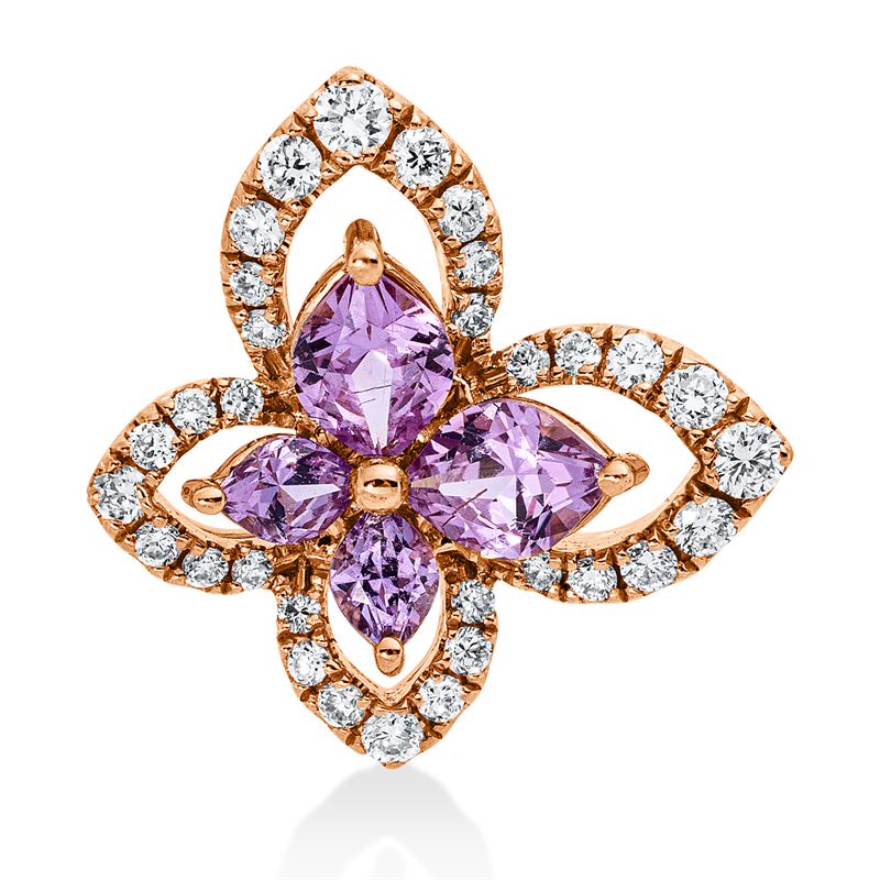 Image 90008787 - Anhänger 18 kt RG, 32 Brillanten 0,19 ct, TW-si, 4 Saphire 0,55 ct pink, H:14,0 mm, ...