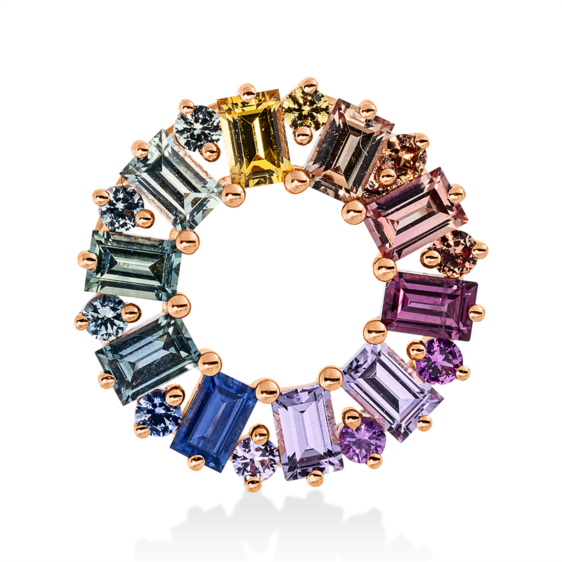 Image 90008788 - Anhänger 18 kt RG Kreis, 10 Saphire 0,90 ct multicolor, 10 Saphire 0,17 ct multicolor, ...