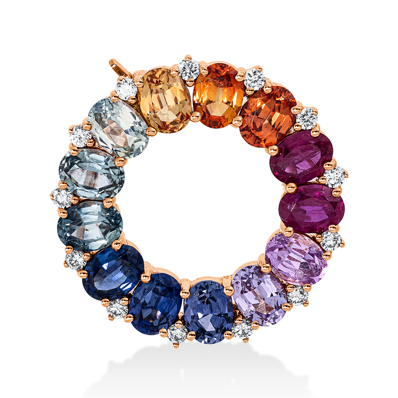 Image 90008790 - Anhänger 18 kt RG Kreis, 13 Brillanten 0,13 ct, TW-si, 13 Saphire 2,67 ct multicolor, ...